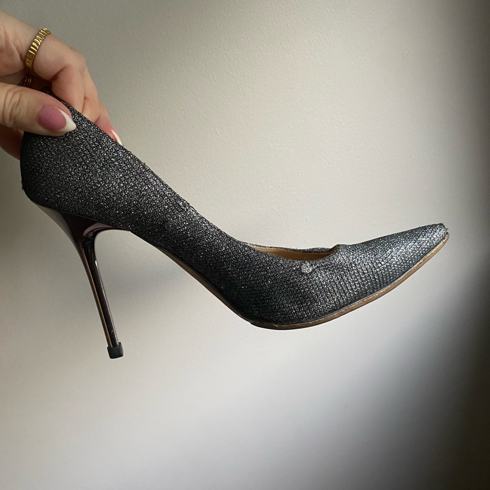Jimmy Choo Glitter Pointed-Toe Stiletto Pumps in Sparkling Navy - Picture 8 of 8